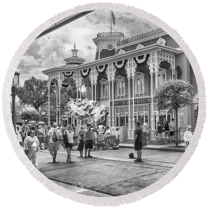 Disney Round Beach Towel featuring the photograph The Emporium by Howard Salmon