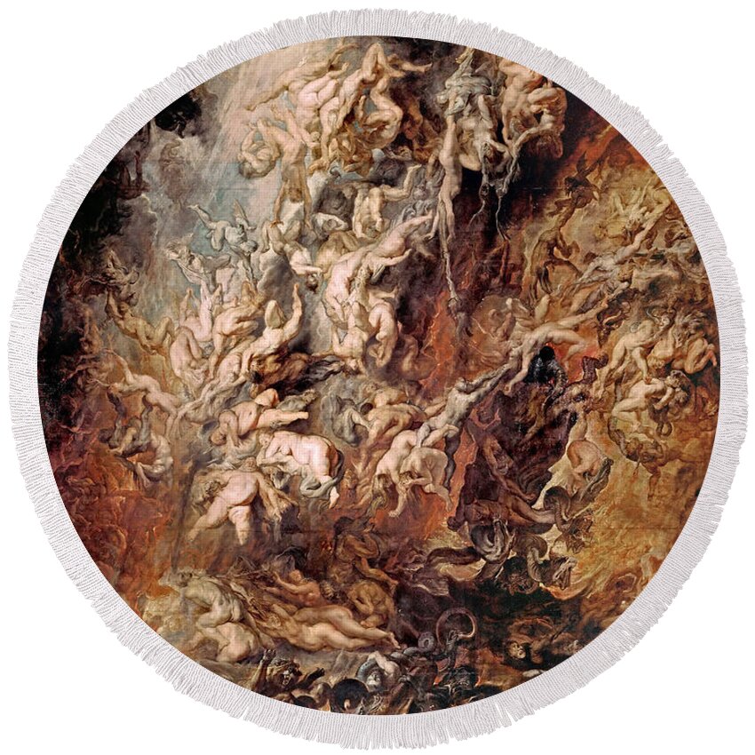 Peter Paul Rubens Round Beach Towel featuring the painting The Fall of the Damned by Peter Paul Rubens