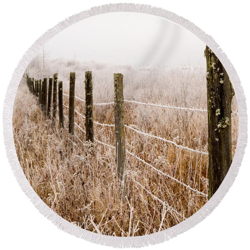 Frost Round Beach Towel featuring the photograph The Fence Still Stands by Lori Dobbs