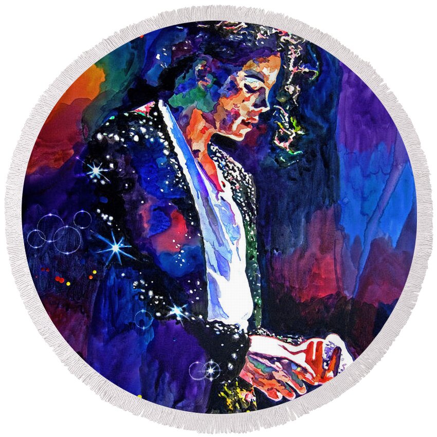Michael Jackson Round Beach Towel featuring the painting The Final Performance - Michael Jackson by David Lloyd Glover