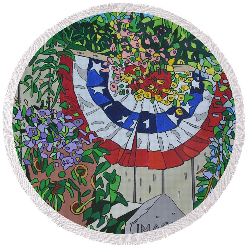 Paintings Round Beach Towel featuring the painting The Flowering Forth by Mike Stanko