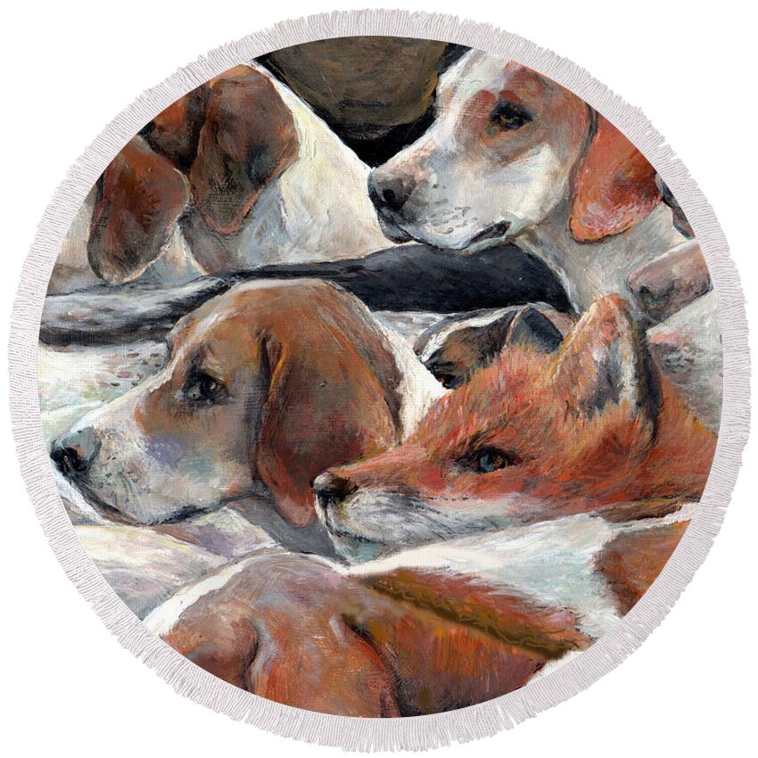 Nature Round Beach Towel featuring the painting Fox Hunt by Donna Tucker