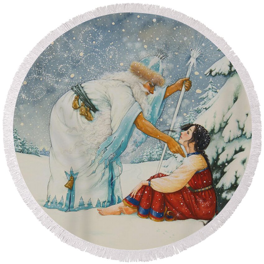 Fairy Tale Round Beach Towel featuring the painting The Frost King by Lynn Bywaters