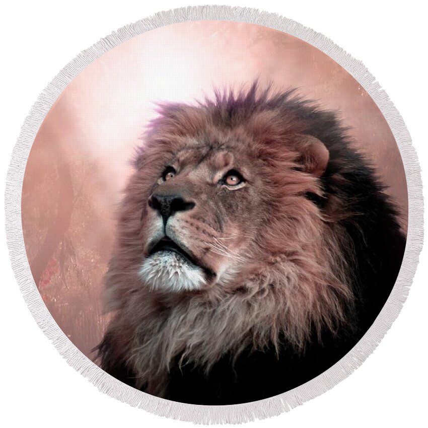 Lion Round Beach Towel featuring the digital art The Garden by Bill Stephens