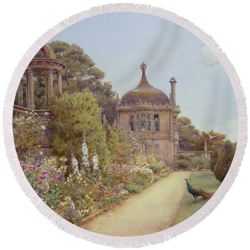 Walled Round Beach Towel featuring the painting The Gardens At Montacute in Somerset by Ernest Arthur Rowe