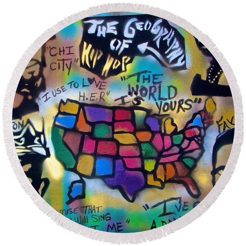  Common Round Beach Towel featuring the painting The Geography Of Hip Hop by Tony B Conscious
