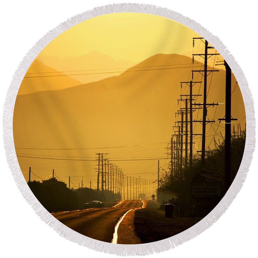 Road Round Beach Towel featuring the photograph The Golden Road by Matt Quest