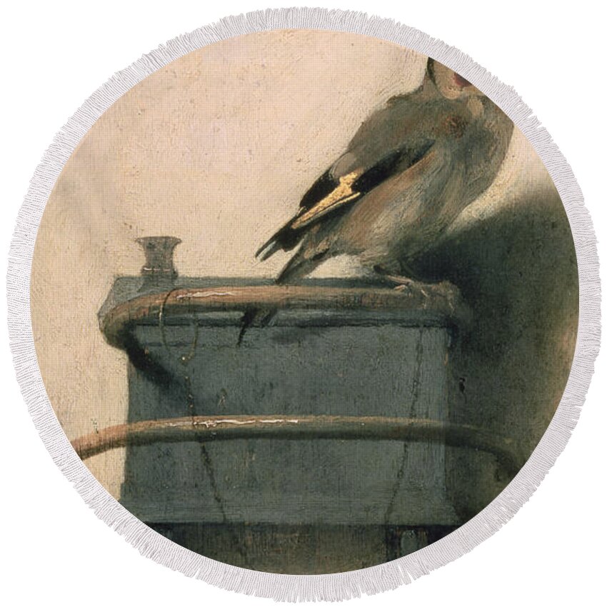 Bird Round Beach Towel featuring the painting The Goldfinch by Carel Fabritius