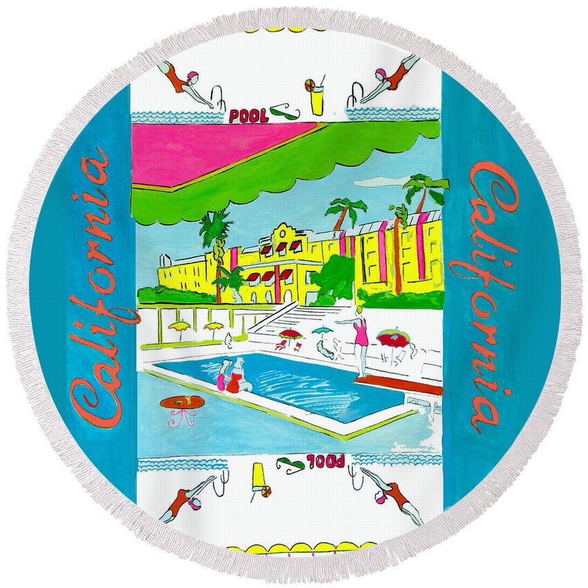 Goauche Round Beach Towel featuring the painting The Good Life by Beth Saffer