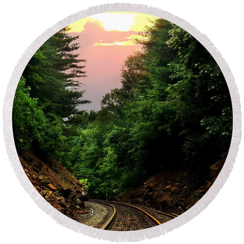Railroad Round Beach Towel featuring the photograph The Great Adventure by Lisa Lambert-Shank
