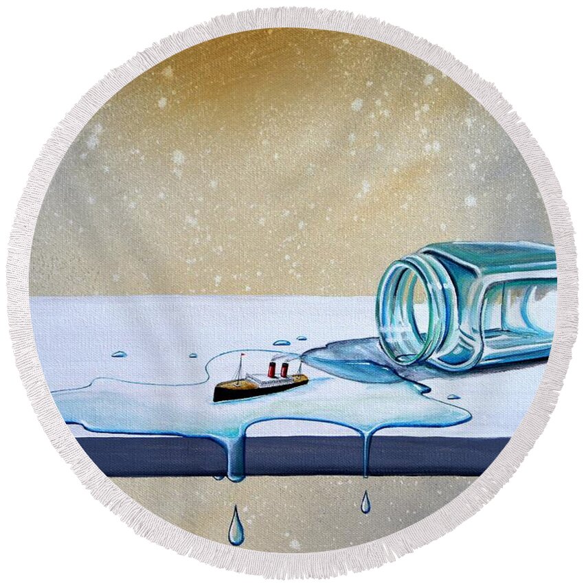 Steamboat Round Beach Towel featuring the painting The Great Escape by Cindy Thornton