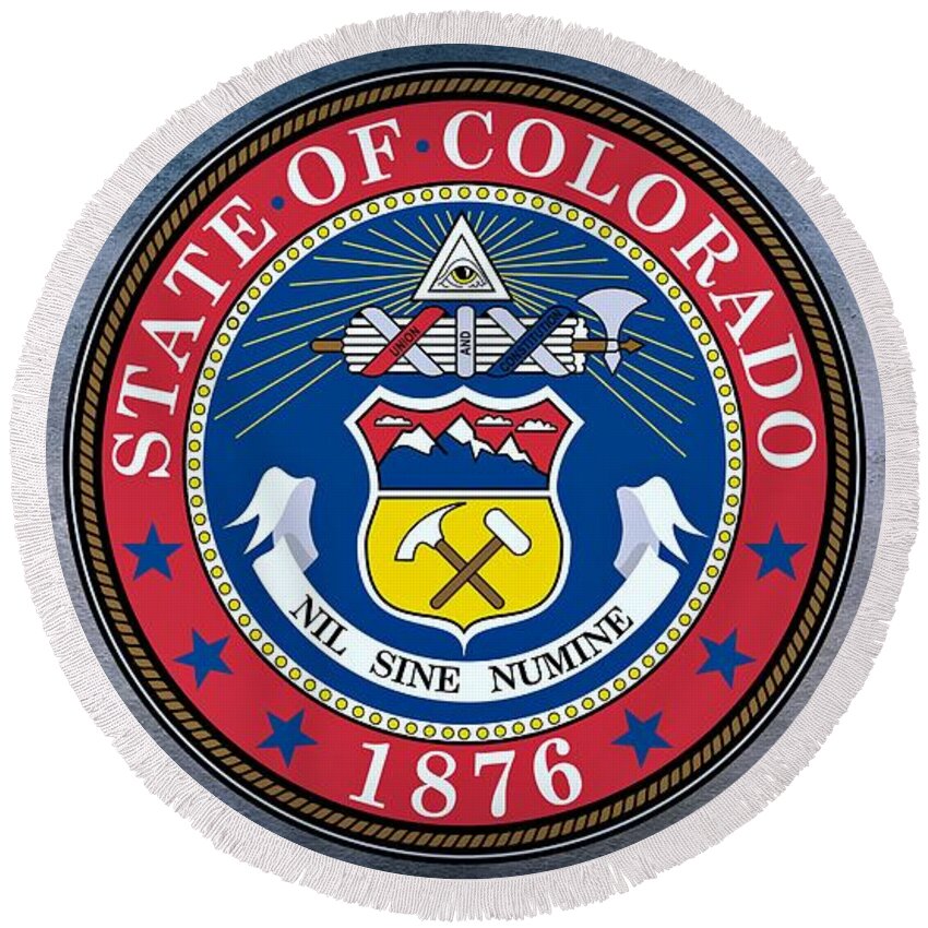 Colorado Round Beach Towel featuring the photograph The Great Seal of the State of Colorado by Movie Poster Prints