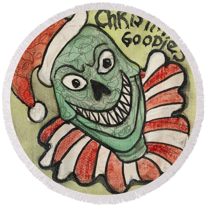 Grinch Round Beach Towel featuring the painting The Grinch as Tillie by Patricia Arroyo