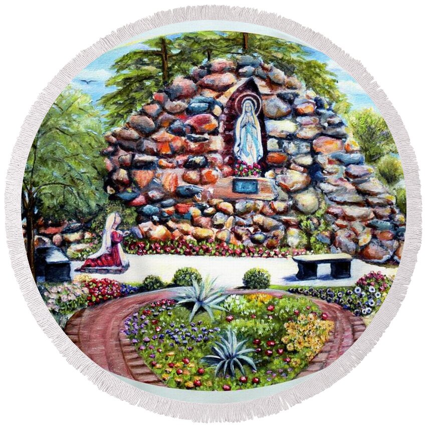 Grotto Round Beach Towel featuring the painting The Grotto by Bernadette Krupa