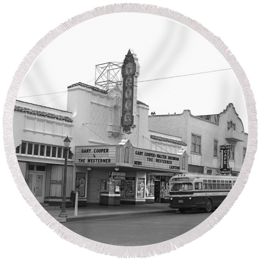 Grove Theatre Round Beach Towel featuring the photograph The Grove Theatre was at the corner of Lighthouse Avenue and 17th Street by Monterey County Historical Society