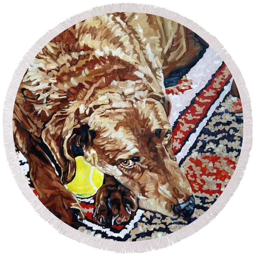 Chesapeake Round Beach Towel featuring the painting The Guardian by Phil Chadwick