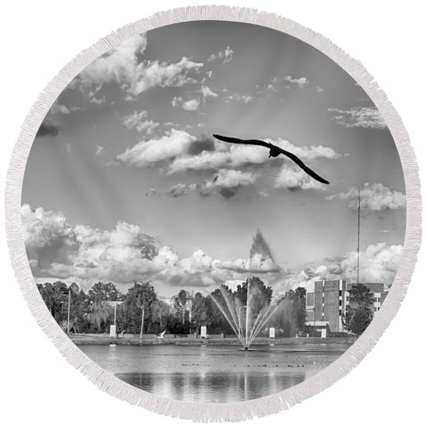 Nature Round Beach Towel featuring the photograph The Gull by Howard Salmon