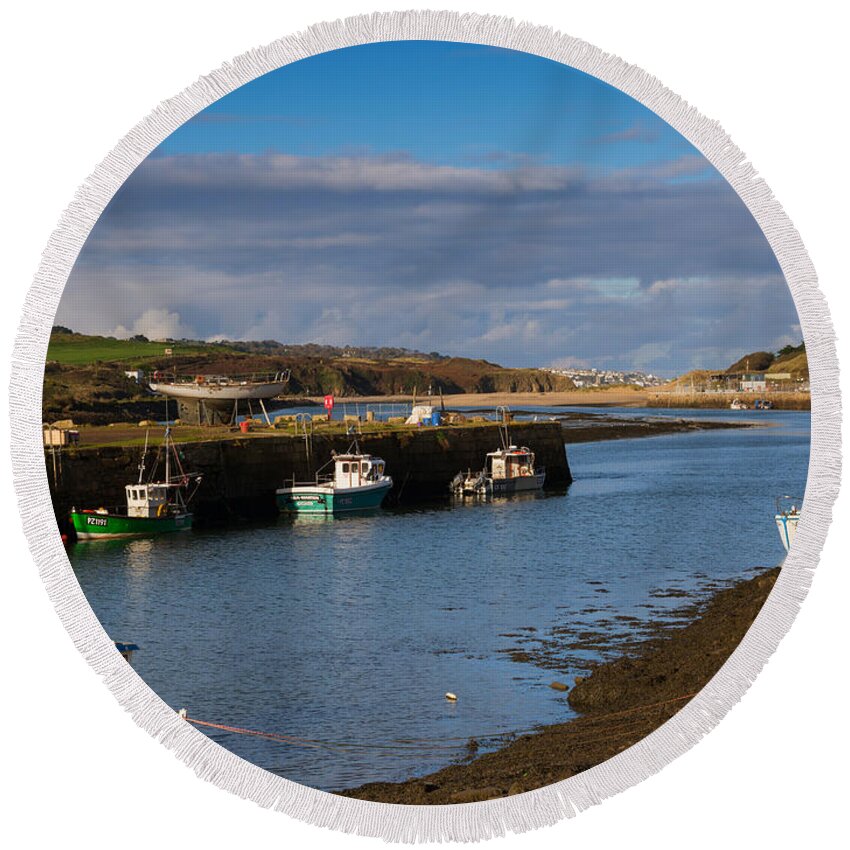 Hayle Round Beach Towel featuring the photograph The Harbour at Hayle Cornwall by Louise Heusinkveld