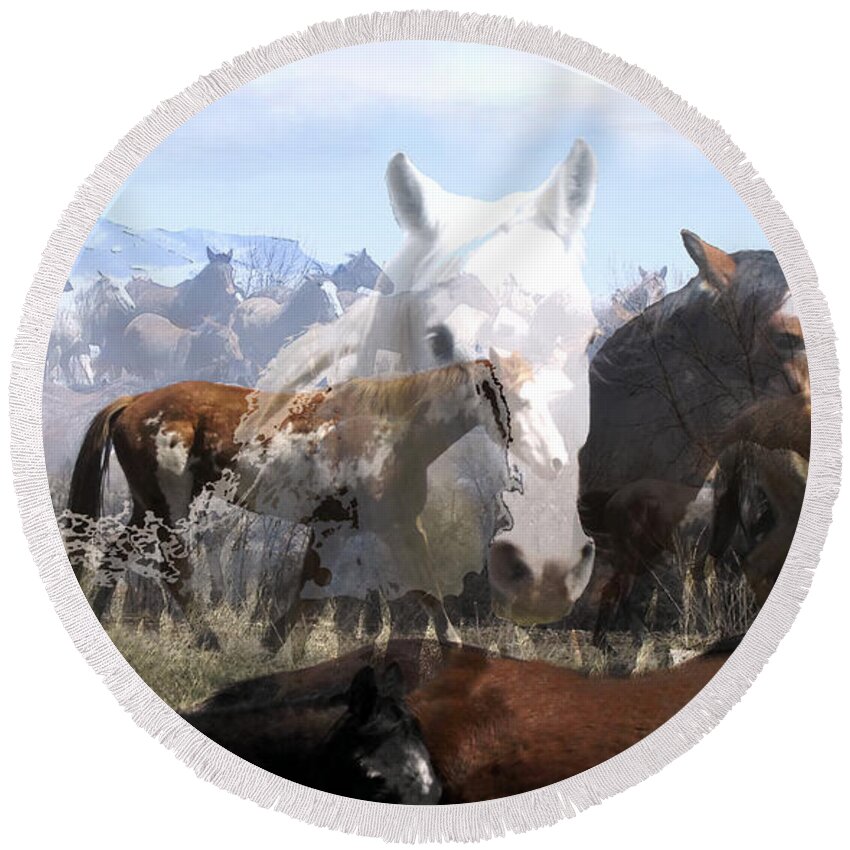 Horses Round Beach Towel featuring the photograph The Herd 2 by Kae Cheatham