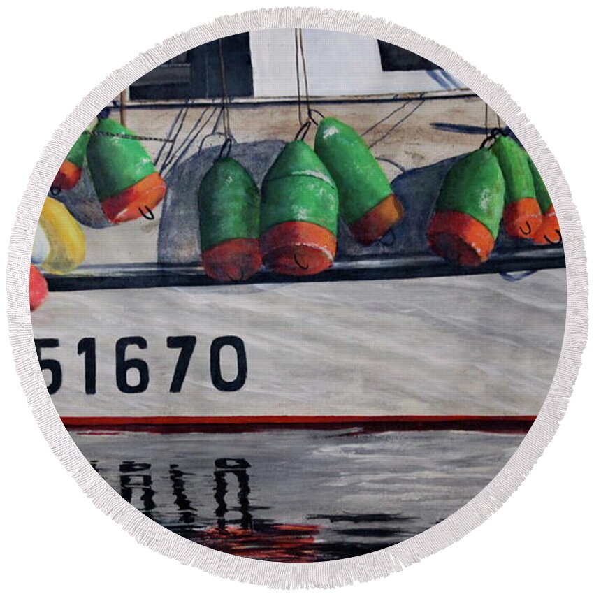 Buoys Round Beach Towel featuring the painting The Herring Boat Buoys by Lorraine Vatcher