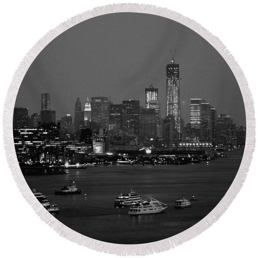 Nyc Round Beach Towel featuring the photograph The Hudson and Freedom Tower by Living Color Photography Lorraine Lynch