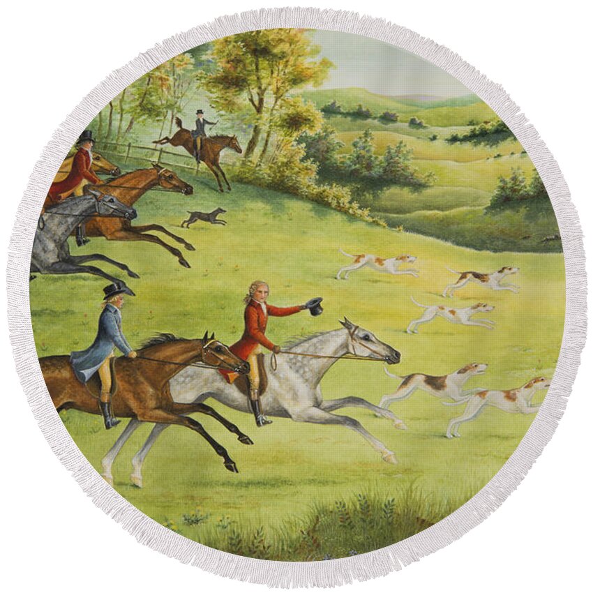 Horses Round Beach Towel featuring the painting The Hunt by Lynn Bywaters