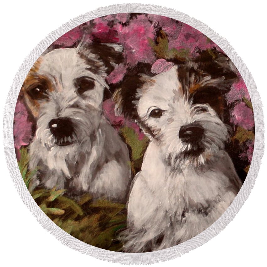 Jack Russells Round Beach Towel featuring the painting The Jacks by Carol Russell