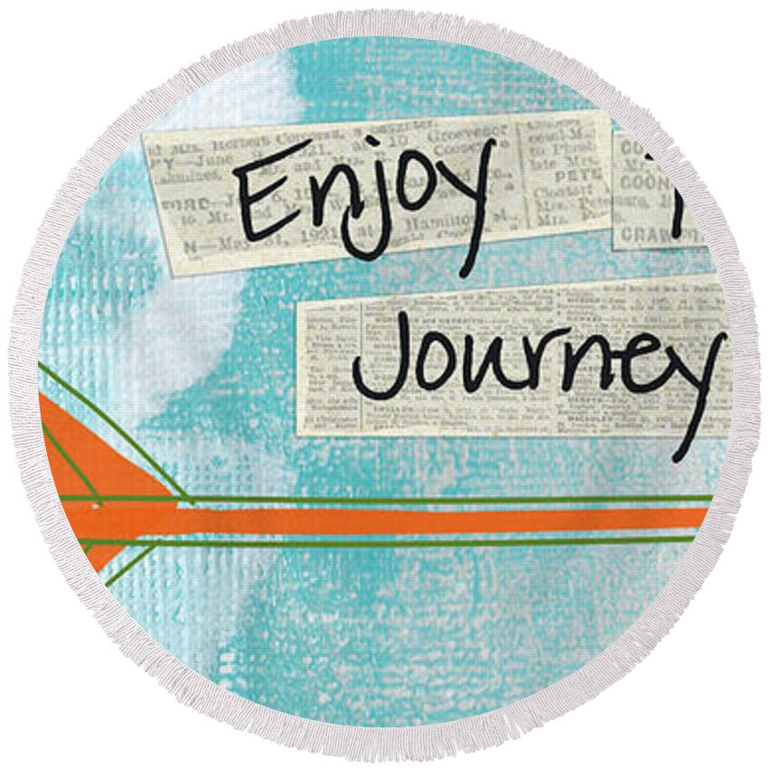 Arrow Round Beach Towel featuring the painting The Journey by Linda Woods