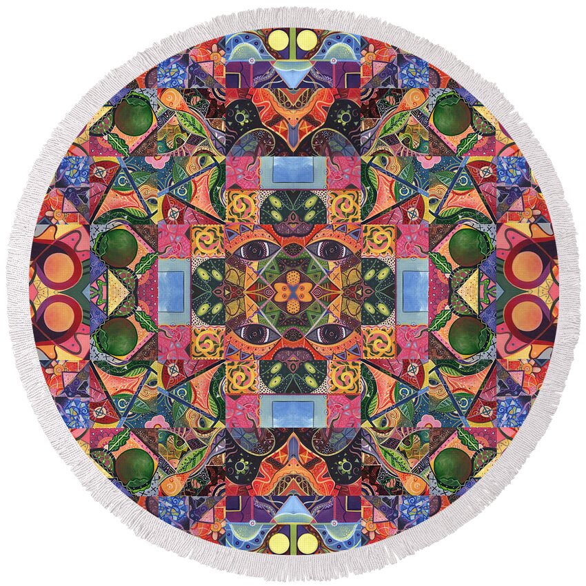 Organic Round Beach Towel featuring the digital art The Joy of Design Mandala Series Puzzle 2 Arrangement 2 by Helena Tiainen