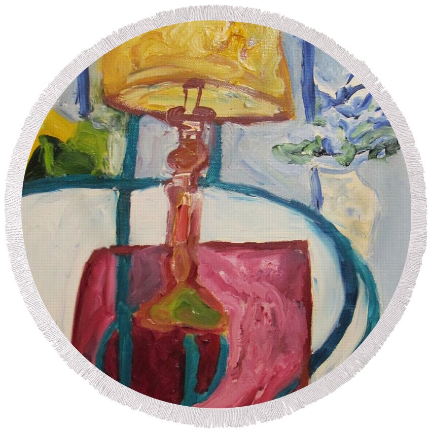 Lamp Round Beach Towel featuring the painting The Lamp by Shea Holliman