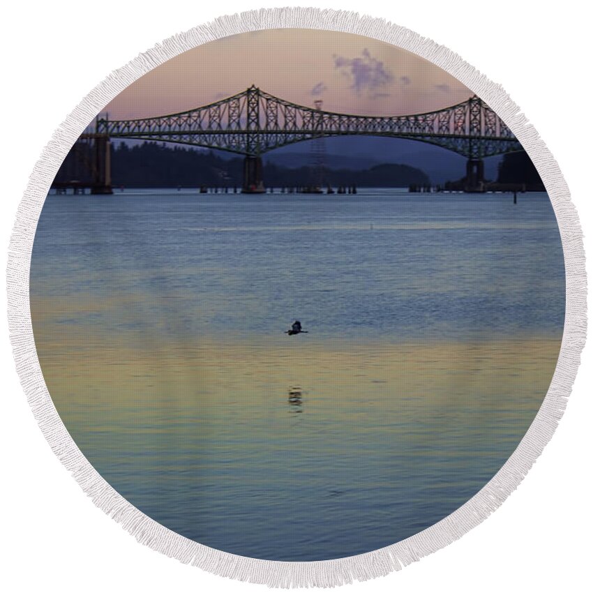  Round Beach Towel featuring the photograph The large bridge by Cathy Anderson