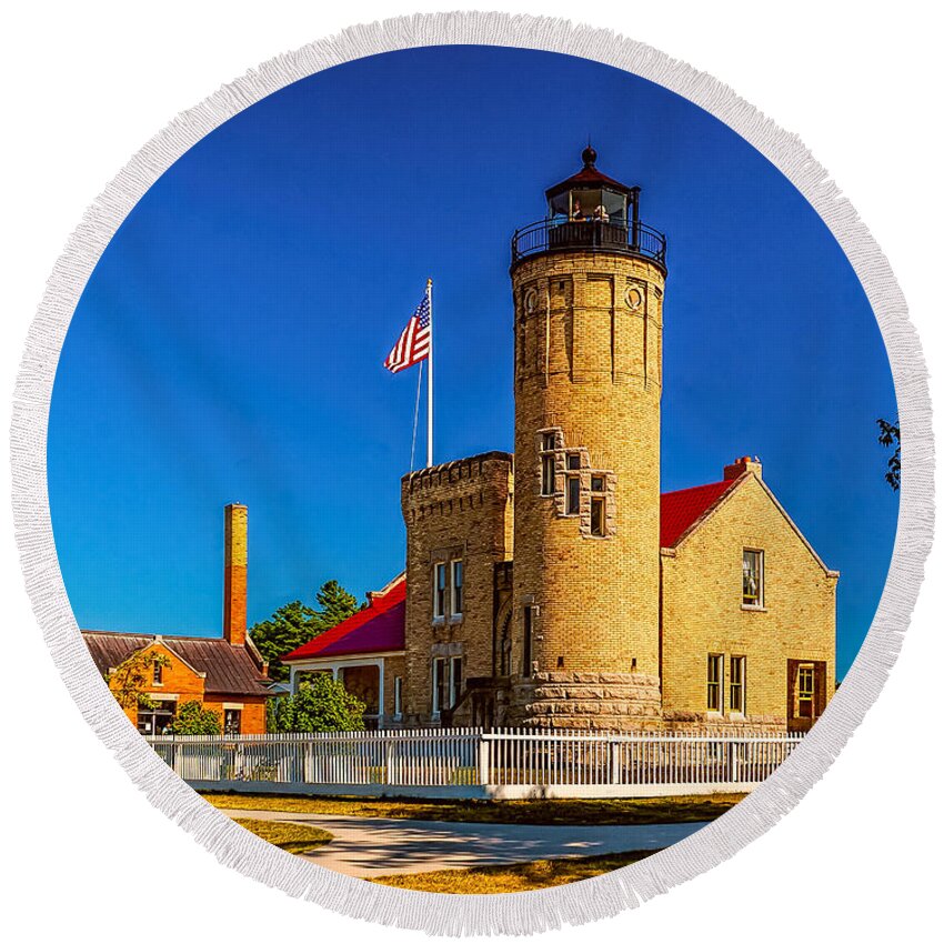 America Round Beach Towel featuring the photograph The Light at Mackinac by Nick Zelinsky Jr