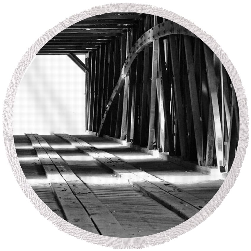 Light Round Beach Towel featuring the photograph The Light At The End Of The Bridge by Holly Blunkall
