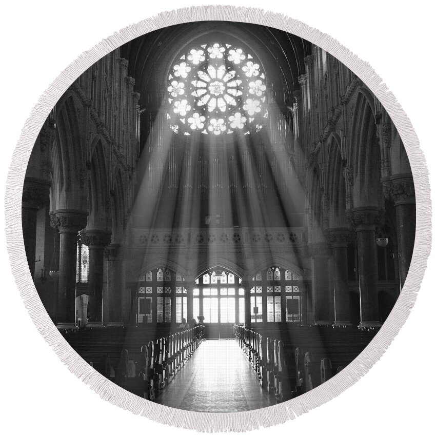 Cathedral Round Beach Towel featuring the photograph The Light - Ireland by Mike McGlothlen