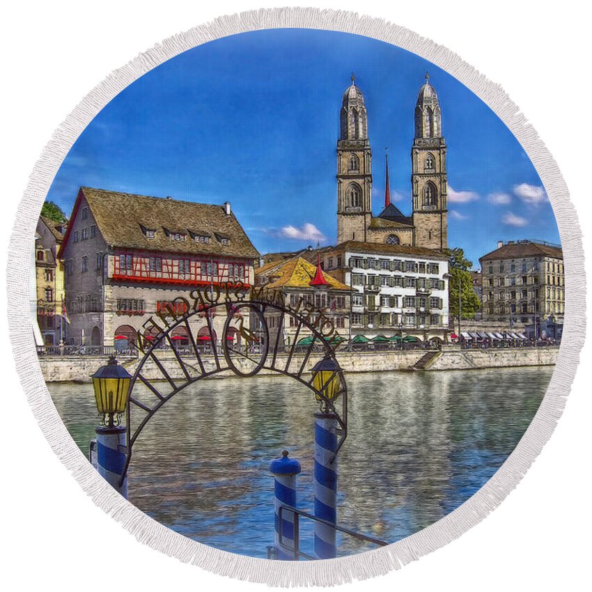 Switzerland Round Beach Towel featuring the photograph The Limmat City by Hanny Heim