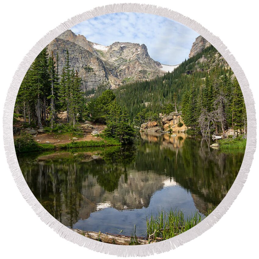 The Loch Round Beach Towel featuring the photograph The Loch - Rocky Mountain National Park by Ronda Kimbrow