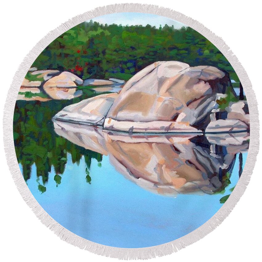 Whale Rock Round Beach Towel featuring the painting The Lone Sentinel at McCrae by Phil Chadwick