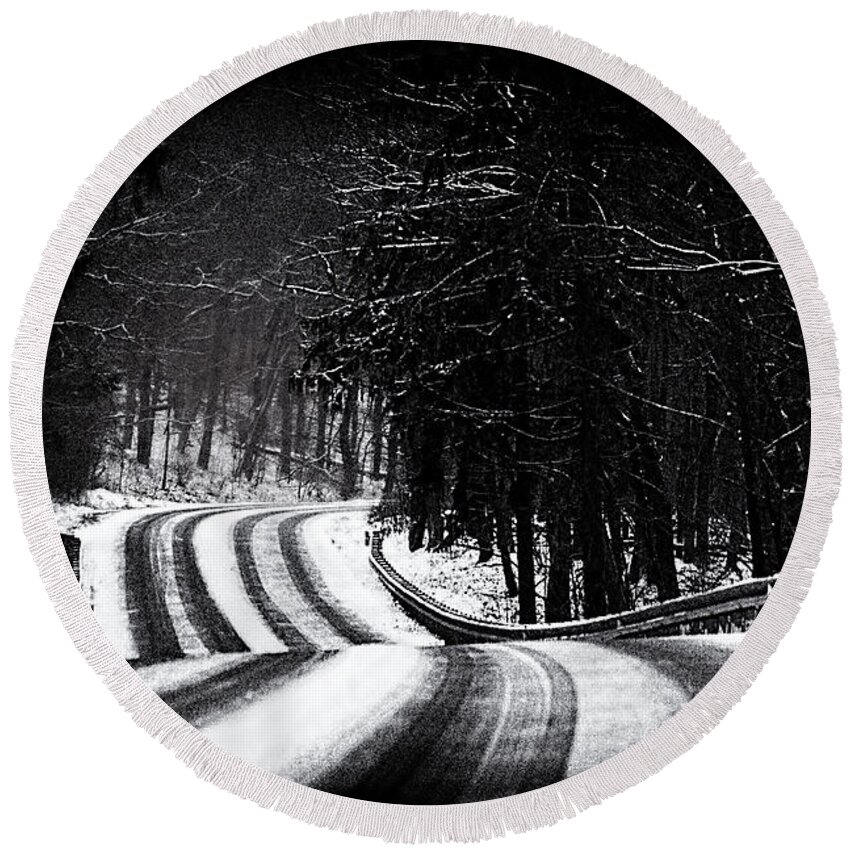 Dark Round Beach Towel featuring the photograph The Long and Winding Road by Chris Lord