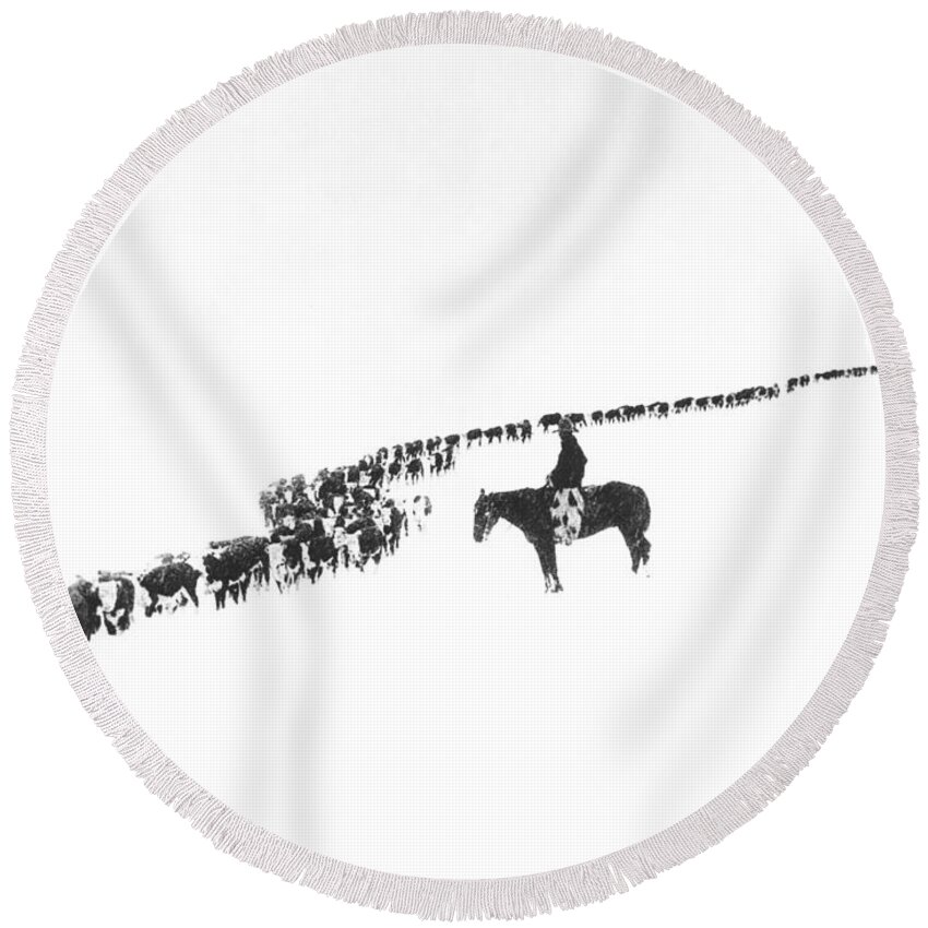 Winter Farm Scene Round Beach Towels