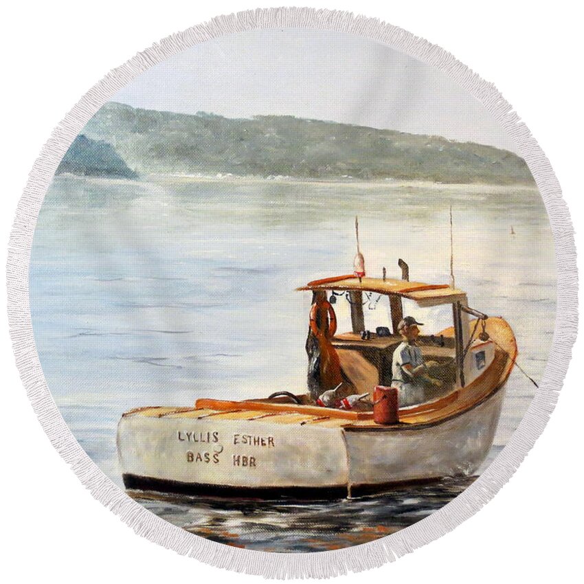 Boat Round Beach Towel featuring the painting The Lyllis Esther by Lee Piper