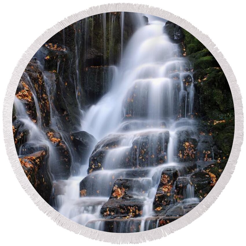 Eastatoe Falls Round Beach Towel featuring the photograph The Magic of Waterfalls by Carol Montoya