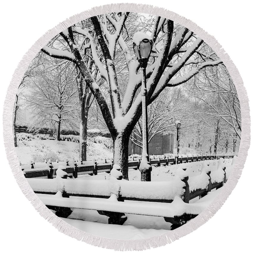 Central Park Round Beach Towel featuring the photograph The Mall At NYC Central Park by Susan Candelario