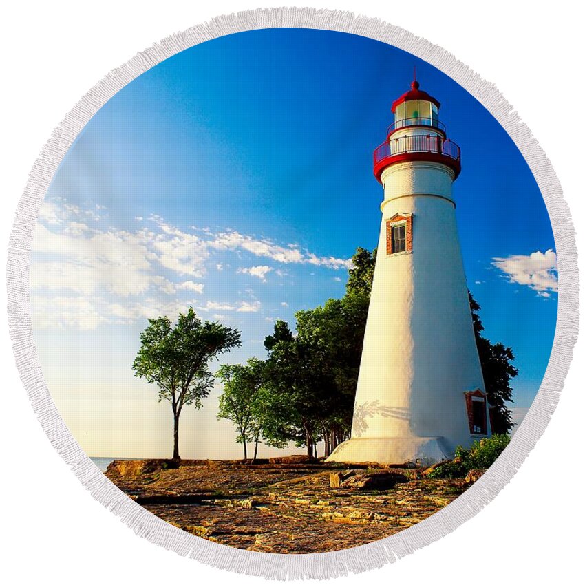 Lighthouse Round Beach Towel featuring the photograph The Marblehead Light by Nick Zelinsky Jr