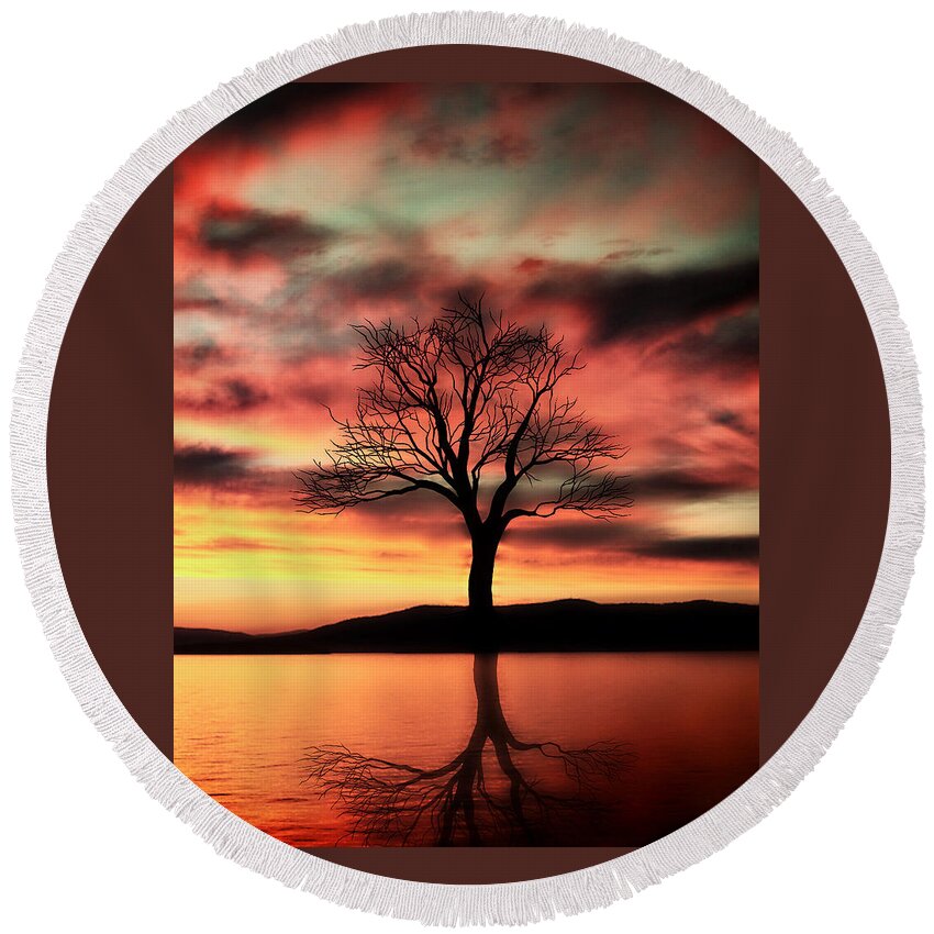 Sunset Round Beach Towel featuring the photograph The Memory Tree by Ally White