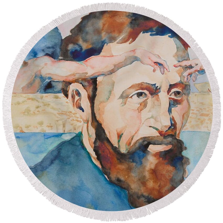 Michelangelo Buonarroti Round Beach Towel featuring the painting The Mind of Michelangelo by Michele Myers