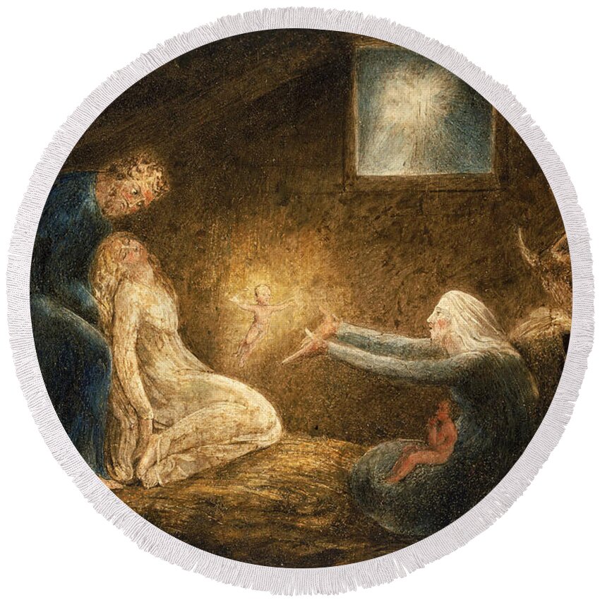 William Blake Round Beach Towel featuring the painting The Nativity by William Blake