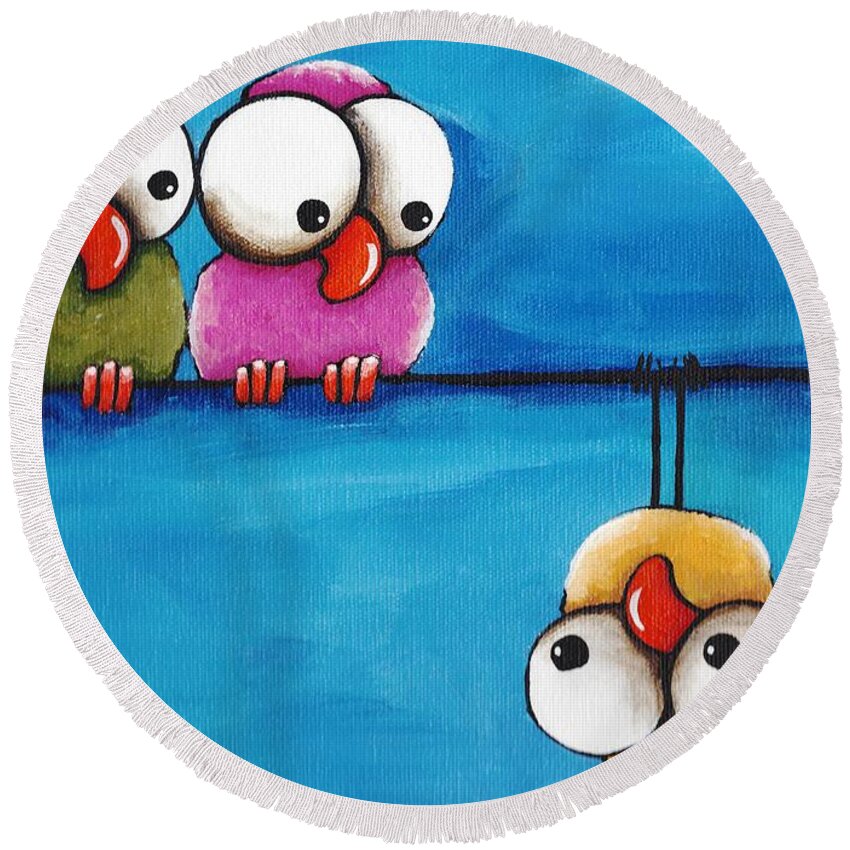 Big Eyes Round Beach Towel featuring the painting The odd guy by Lucia Stewart