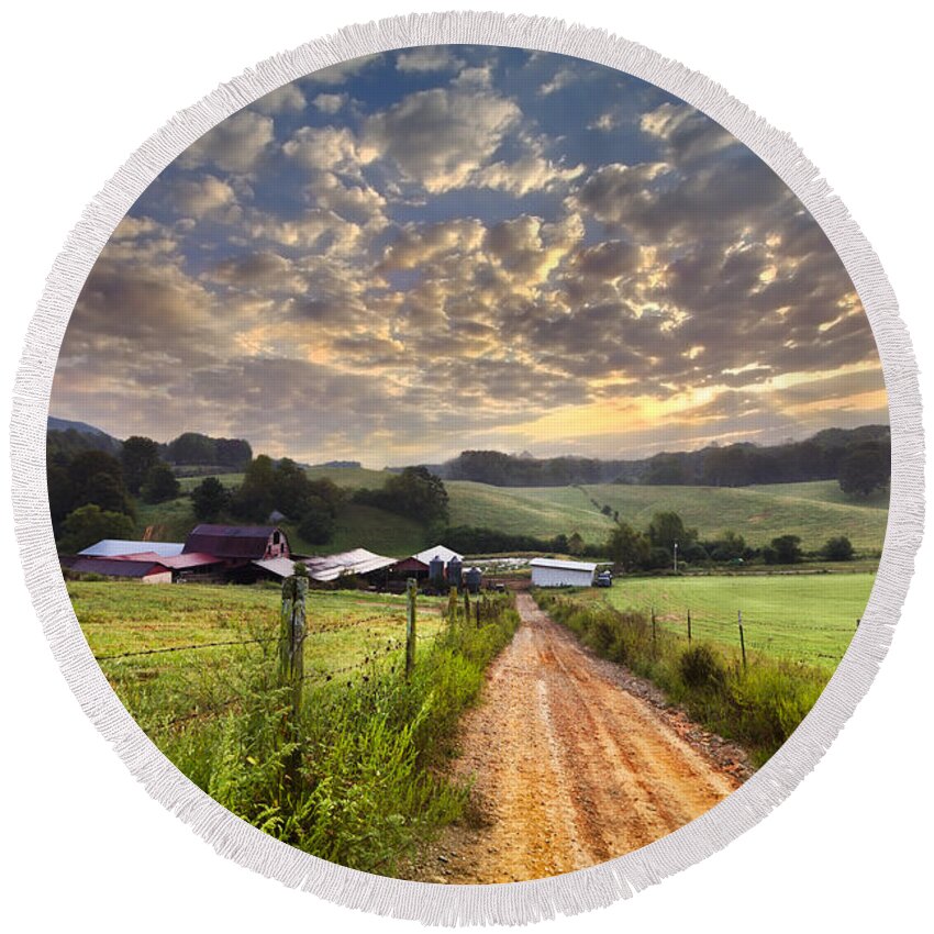 Appalachia Round Beach Towel featuring the photograph The Old Farm Lane by Debra and Dave Vanderlaan