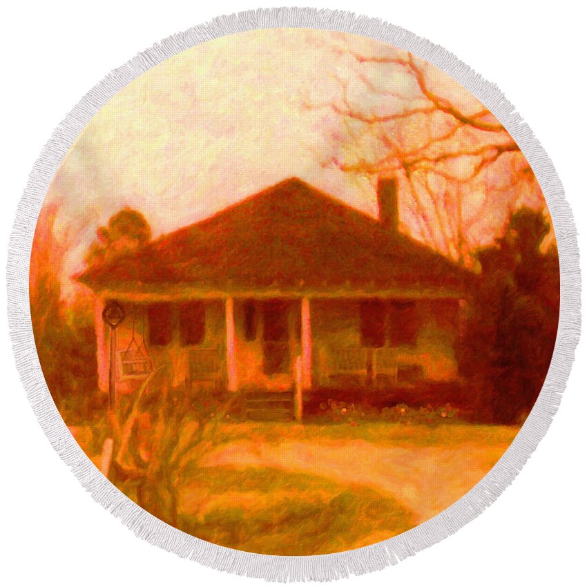 Old House Round Beach Towel featuring the painting The Old Home Place by Rebecca Korpita