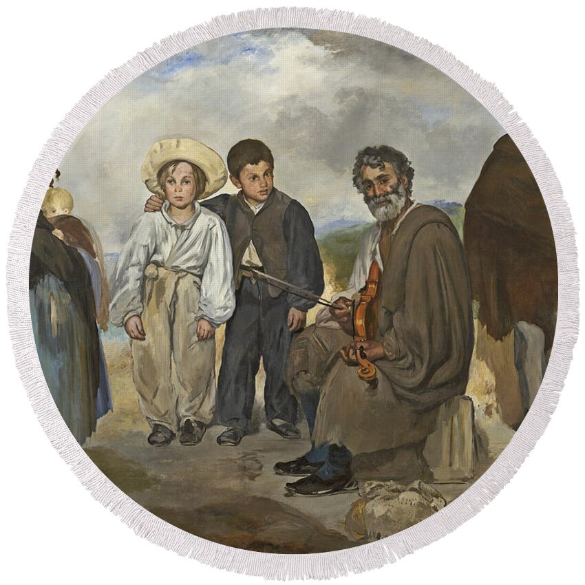 Poor Round Beach Towel featuring the painting The Old Musician by Edouard Manet